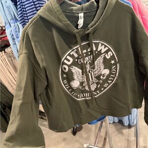 Country Deep  Olive Green Graphic Cropped Hoodie